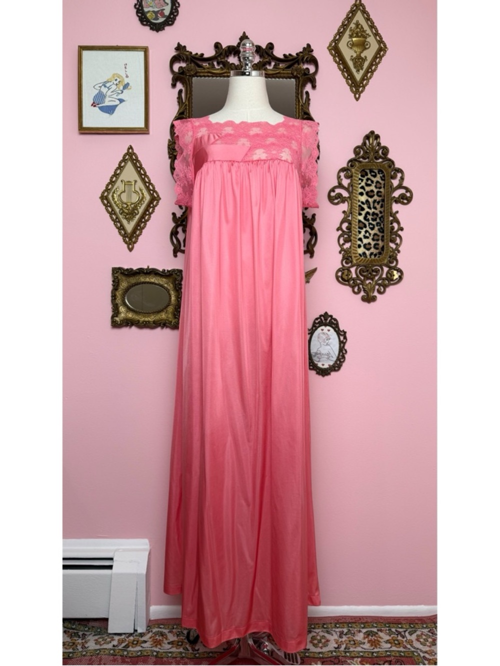 Vintage Henson Kickernick Pink Maxi Nightie Nightgown Medium